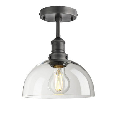 Industville Brooklyn Glass Dome Flush Mount - 8 Inch - Clear, Clear Glass Dome - 8 Inch, Pewter Semi Flush Mount - image 1