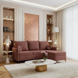 Leon L Living Room Corner Sofa Bed With Dl Mechanism Storage Box Mdf Frame Bonell Springs 213X168X101Cm Dusty Pink Right - thumbnail 1