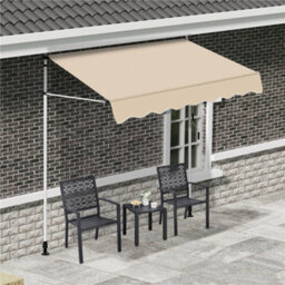 Yaheetech Beige Manual Retractable Awning With Adjustable Angle And Height 200X120 Cm