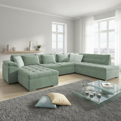 Niko Bis U Shaped Fold Out Corner Sofa Bed For Living Room With Storage Light Green Left - image 1