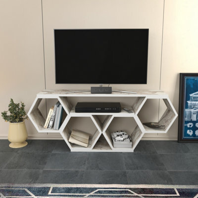 Decorotika Honey Tv Stand Tv Unit For Tvs Up To 55 Inch White Marble Effect - image 1