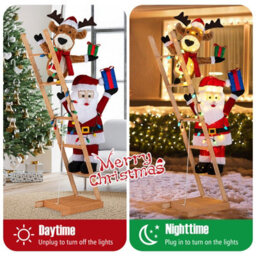 Costway 5.5 Ft Lighted Reindeer & Santa Claus On Ladder 3D Pre-Lit Indoor Outdoor Christmas Decoration - thumbnail 9