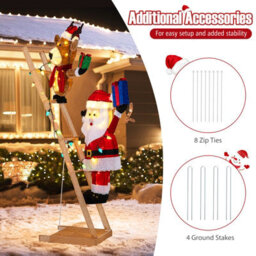 Costway 5.5 Ft Lighted Reindeer & Santa Claus On Ladder 3D Pre-Lit Indoor Outdoor Christmas Decoration - thumbnail 8
