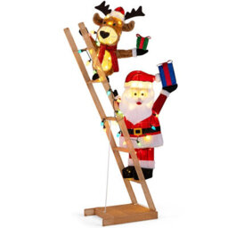 Costway 5.5 Ft Lighted Reindeer & Santa Claus On Ladder 3D Pre-Lit Indoor Outdoor Christmas Decoration - thumbnail 1