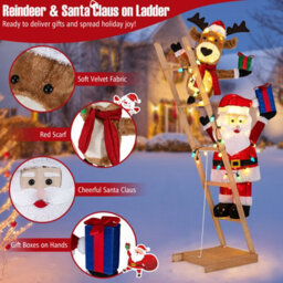 Costway 5.5 Ft Lighted Reindeer & Santa Claus On Ladder 3D Pre-Lit Indoor Outdoor Christmas Decoration - thumbnail 6