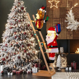 Costway 5.5 Ft Lighted Reindeer & Santa Claus On Ladder 3D Pre-Lit Indoor Outdoor Christmas Decoration - thumbnail 3