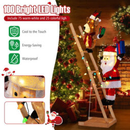 Costway 5.5 Ft Lighted Reindeer & Santa Claus On Ladder 3D Pre-Lit Indoor Outdoor Christmas Decoration - thumbnail 7