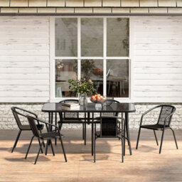 Breeins 7 Piece Outdoor Black Furniture Set Dining Set Tempered Glass Table Stacking Chair For Garden Patio Lounge Balcony H150Cm - thumbnail 2