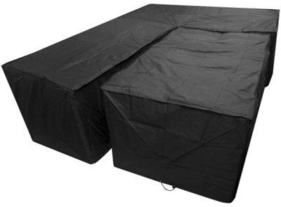 Woodside Black L Shape Outdoor Dining Waterproof Patio Set Cover Rattan, Large Left Side Long - image 1