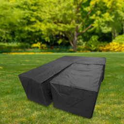 Woodside Black L Shape Outdoor Dining Waterproof Patio Set Cover Rattan, Large Left Side Long - thumbnail 6
