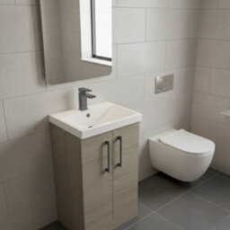 Balterley Bramshall Modern Bathroom 2 Soft Close Door & Mid-Edge Vanity Unit Basin, Solace Oak, 500mm - thumbnail 4