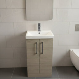Balterley Bramshall Modern Bathroom 2 Soft Close Door & Mid-Edge Vanity Unit Basin, Solace Oak, 500mm - thumbnail 2