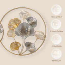 Homcom Minimalist Metal Wall Art Ginkgo Leaves Hanging Wall Sculpture, Gold - thumbnail 6