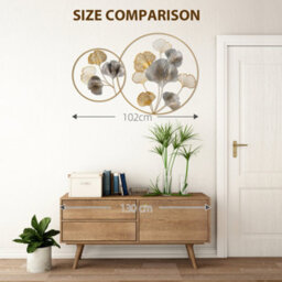 Homcom Minimalist Metal Wall Art Ginkgo Leaves Hanging Wall Sculpture, Gold - thumbnail 7