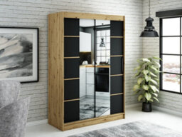 Arte Leto V4 Contemporary 2 Sliding Mirror Door Wardrobe 5 Shelves 2 Rails Black Matt And Oak Effect (H)2000mm (W)1500mm (D)620mm - thumbnail 2