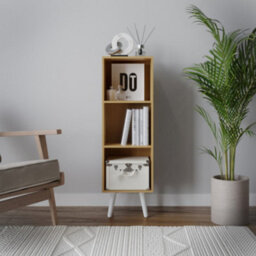 Urbn-Living Urbnliving 80Cm Height 3 Tier Beech Wooden Storage Cube Bookcase Scandinavian Style White Legs - thumbnail 3
