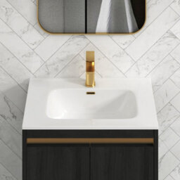 Royal Bathrooms Orion 600mm Floor Standing Bathroom Vanity Unit 2 Door Hale Black With Ceramic Basin & Brushed Brass Accent Trim - thumbnail 7