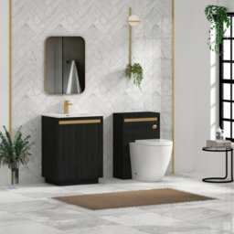 Royal Bathrooms Orion 600mm Floor Standing Bathroom Vanity Unit 2 Door Hale Black With Ceramic Basin & Brushed Brass Accent Trim - thumbnail 4