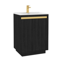 Royal Bathrooms Orion 600mm Floor Standing Bathroom Vanity Unit 2 Door Hale Black With Ceramic Basin & Brushed Brass Accent Trim - thumbnail 8