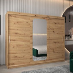 Arte Uppsala T2 Sliding Door Wardrobe 250Cm In Oak Artisan - Natural Storage With Mirrored Elegance - thumbnail 1