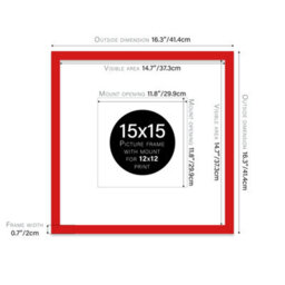 "15X15"" Red Picture Frame - 15X15"" Square Frame With 12X12"" Mount For 15X15""/12X12"" Pictures Moderrn Style Thin Edge, 1 Pack" - thumbnail 2