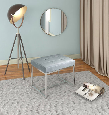 Hallowood Furniture Finley Velvet Stool With Metal Base - Grey - image 1