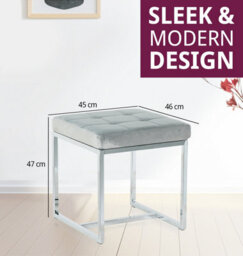 Hallowood Furniture Finley Velvet Stool With Metal Base - Grey - thumbnail 3