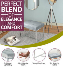 Hallowood Furniture Finley Velvet Stool With Metal Base - Grey - thumbnail 5