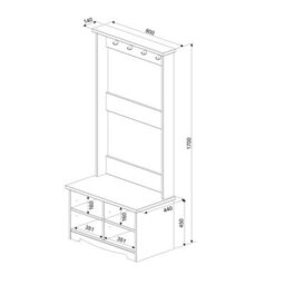 Core Products Corona Hall Shoe Bench With Hat And Coat Rack - Grey Washed Pine Storage Unit 170 X 80 X 44Cm - thumbnail 8