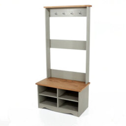 Core Products Corona Hall Shoe Bench With Hat And Coat Rack - Grey Washed Pine Storage Unit 170 X 80 X 44Cm - thumbnail 2