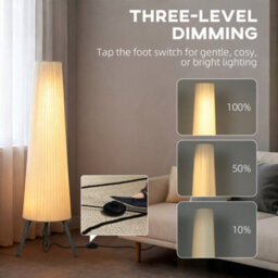 Homcom Dimmable Standing Lamp With Foot Switch, White And Grey - thumbnail 4