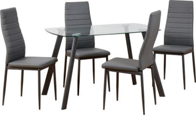 Seconique Abbey Dining Set - Clear Glass/grey/grey Faux Leather - image 1