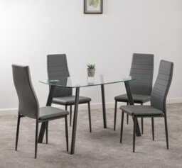 Seconique Abbey Dining Set - Clear Glass/grey/grey Faux Leather - thumbnail 2