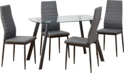 Seconique Abbey Dining Set - Clear Glass/grey/grey Faux Leather - thumbnail 1