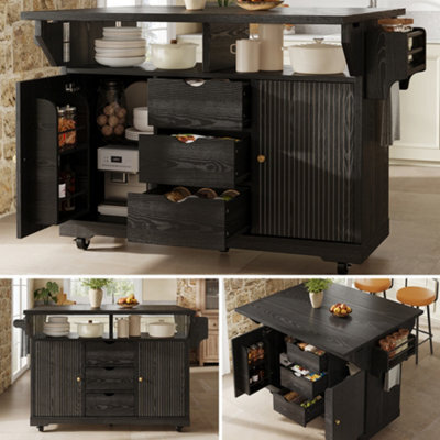 Matteo Foldable Serving Trolley, 95Cm Ergonomic Kitchen Island With Storage - Black - image 1