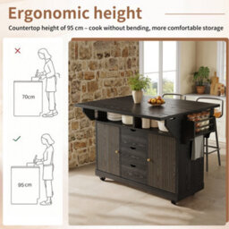Matteo Foldable Serving Trolley, 95Cm Ergonomic Kitchen Island With Storage - Black - thumbnail 8