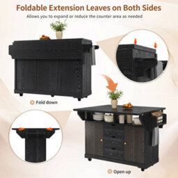 Matteo Foldable Serving Trolley, 95Cm Ergonomic Kitchen Island With Storage - Black - thumbnail 9