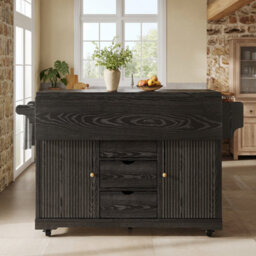 Matteo Foldable Serving Trolley, 95Cm Ergonomic Kitchen Island With Storage - Black - thumbnail 5