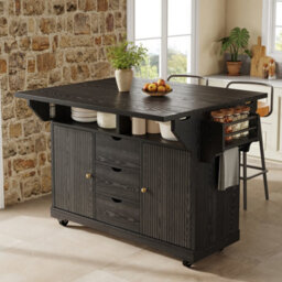 Matteo Foldable Serving Trolley, 95Cm Ergonomic Kitchen Island With Storage - Black - thumbnail 3