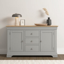 Seconique Bordeaux 2 Door 3 Drawer Sideboard - Pebble Grey/oak Fully Assembled - thumbnail 1