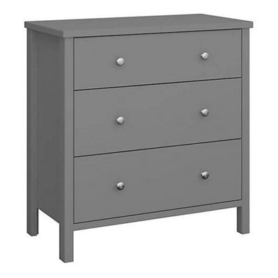 Valenca Satin Grey 3 Drawer Wide Chest Of Drawers (H)840mm (W)800mm (D)410mm