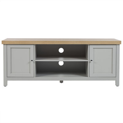 Beliani 130Cm Tv Stand Grey Body With Light Wood Top, Cable Management, Doors And Open Shelves - image 1