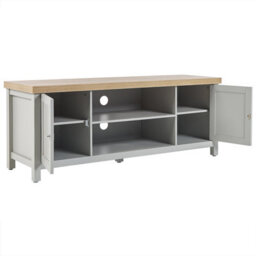 Beliani 130Cm Tv Stand Grey Body With Light Wood Top, Cable Management, Doors And Open Shelves - thumbnail 6