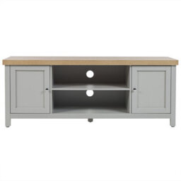 Beliani 130Cm Tv Stand Grey Body With Light Wood Top, Cable Management, Doors And Open Shelves - thumbnail 1