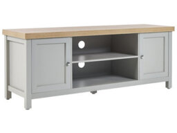 Beliani 130Cm Tv Stand Grey Body With Light Wood Top, Cable Management, Doors And Open Shelves - thumbnail 3