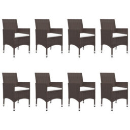 Walplus 9 Piece Garden Outdoor Dining Set Suitable For Backyard, Patio Poly Rattan And Tempered Glass Brown - thumbnail 3