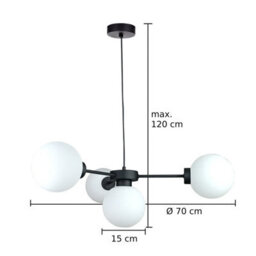 Luminosa Lighting Luminosa Kaliope Multi Arm Pendant Ceiling Light Black White Glass Shade 4X E27 - thumbnail 3
