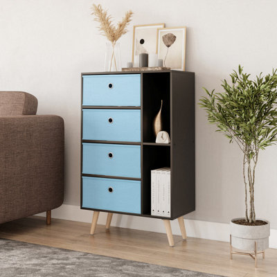 Urbn-Living Black 4-Drawer 2-Section Shelving Unit With Legs - image 1