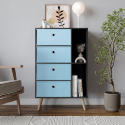 Urbn-Living Black 4-Drawer 2-Section Shelving Unit With Legs - thumbnail 3