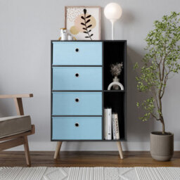 Urbn-Living Black 4-Drawer 2-Section Shelving Unit With Legs - thumbnail 2